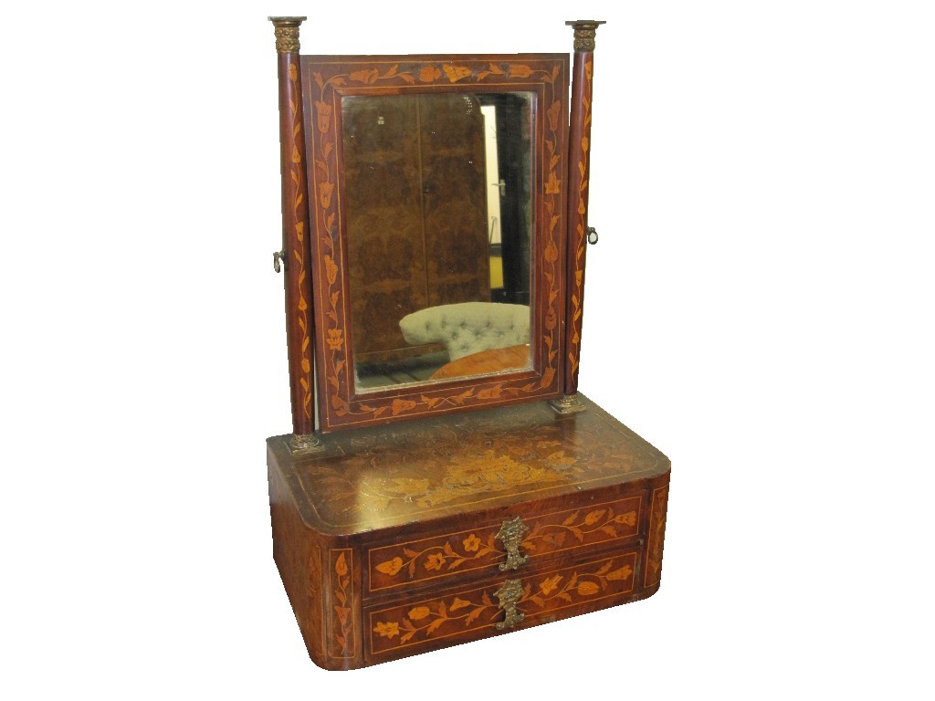 Appraisal: A Dutch mahogany toilet mirror inlaid with a jardiniere issuing