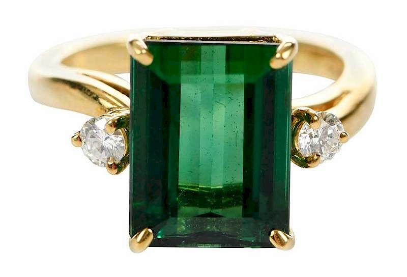 Appraisal: kt Tourmaline Diamond Ring center emerald cut green tourmaline estimated