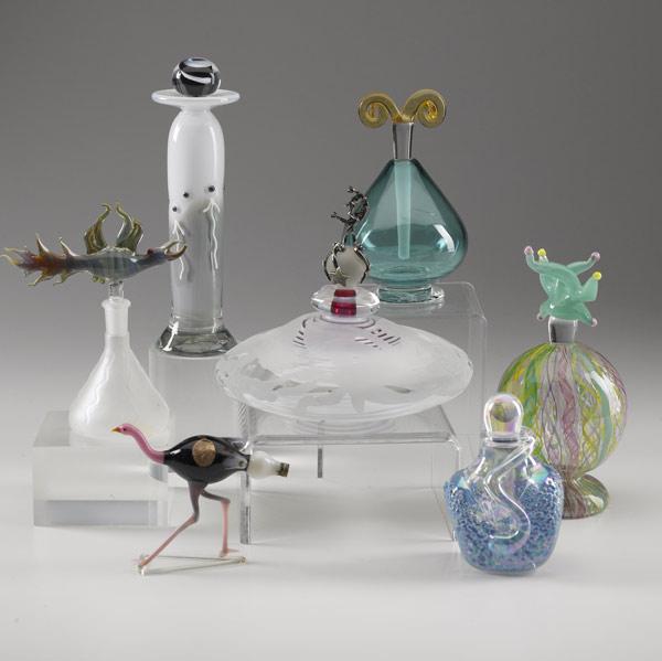 Appraisal: BLOWN GLASS PERFUMES Seven in clear and colored glass with