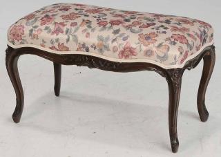 Appraisal: Louis XV Style Bench upholstered with floral fabric carved wooden