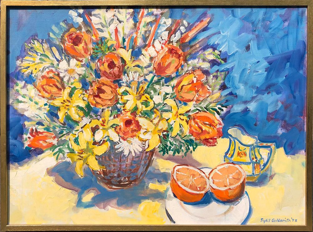 Appraisal: Sybil Goldsmith Oil on Canvas Flowers in a Basket and