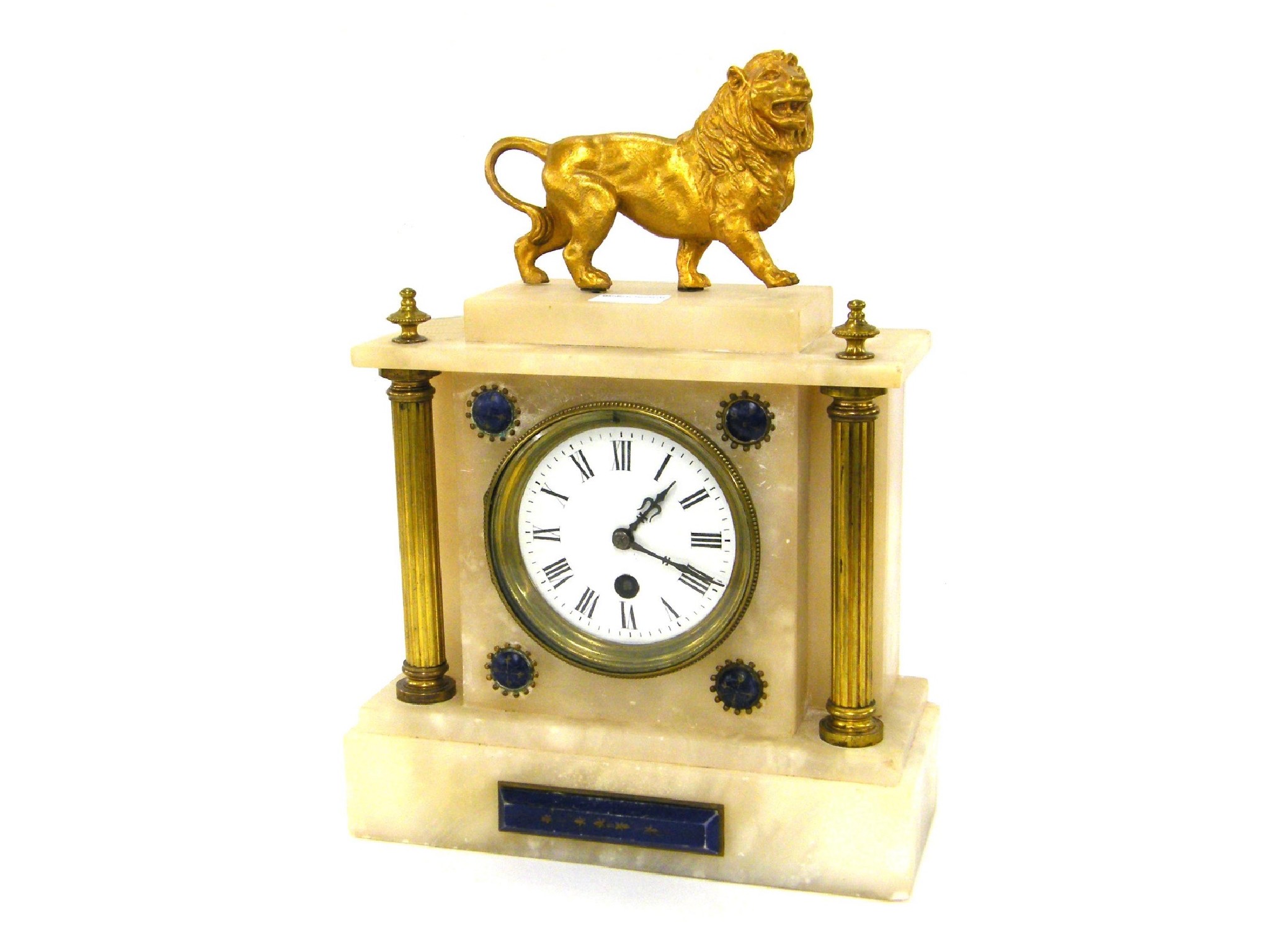 Appraisal: White onyx and gilt metal mantel clock timepiece the white