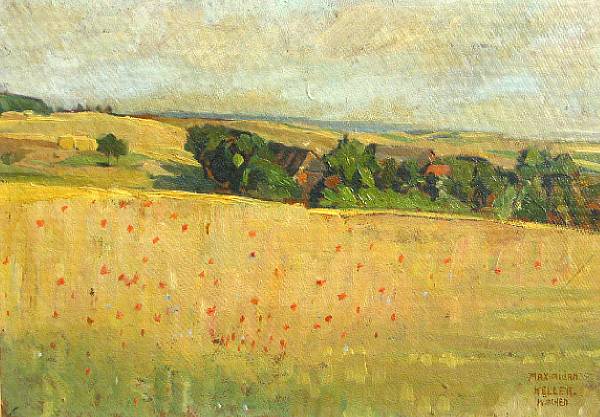 Appraisal: Maximilian Keller German born A field of poppies with houses