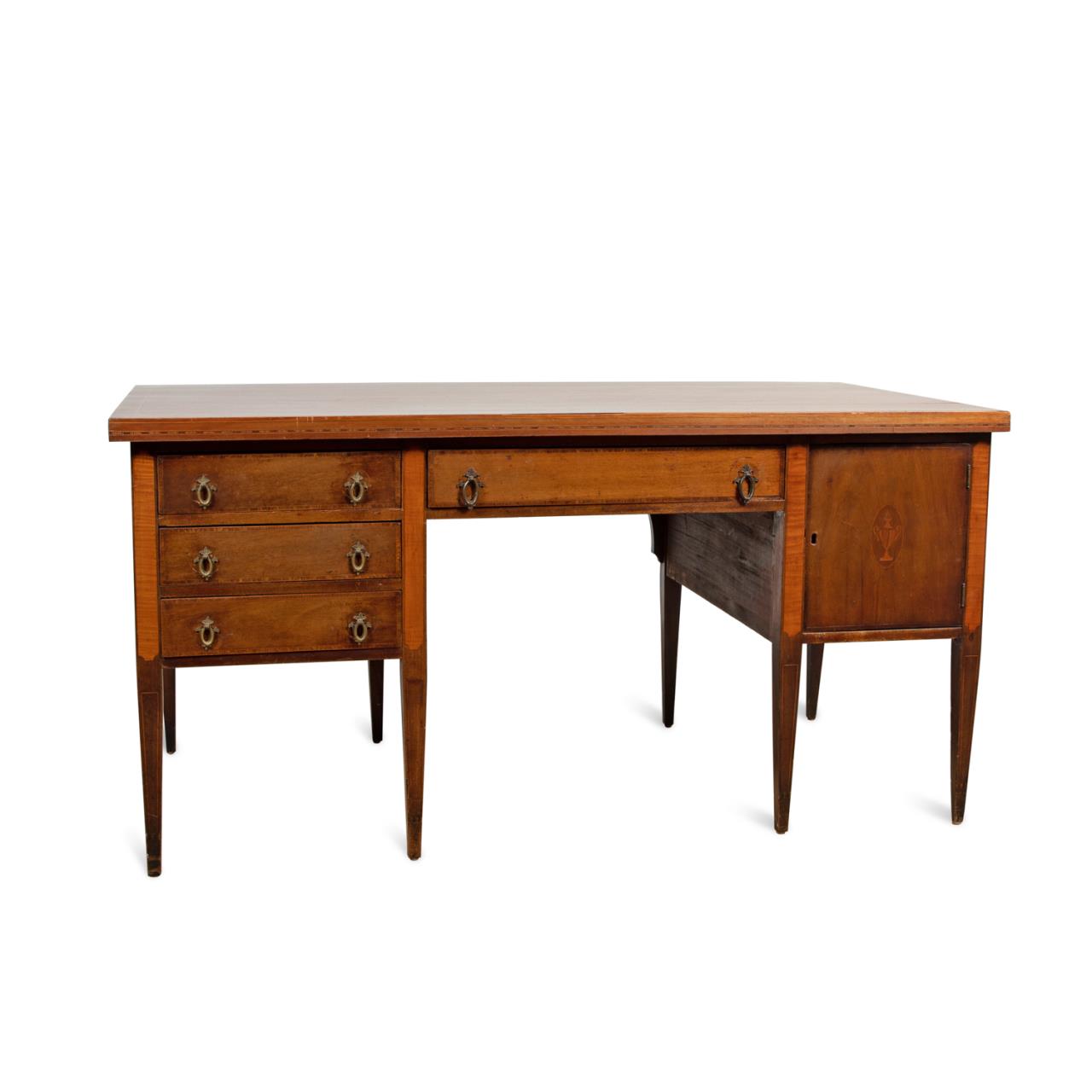 Appraisal: MAHOGANY FAUX PARTNER'S DESK W MARQUETRY Faux partner's desk executed