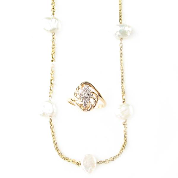 Appraisal: A collection of pearl and gold jewelry featuring a gold