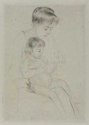 Appraisal: MARY CASSATT The Manicure Drypoint on bluish laid paper circa