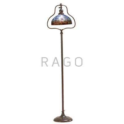 Appraisal: HANDEL Floor lamp with chipped glass shade reverse-painted in Treasure