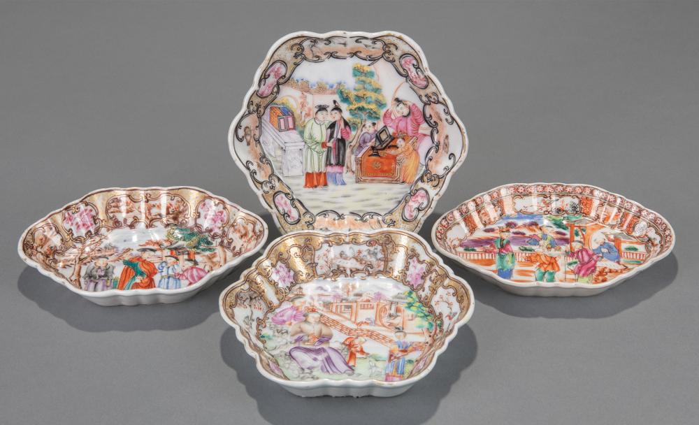 Appraisal: Four Chinese Export Mandarin Palette Porcelain Shaped Dishes th c