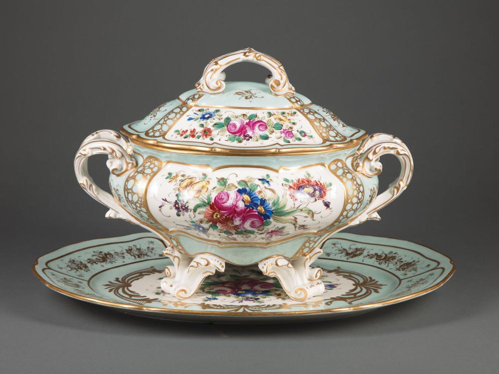 Appraisal: Sevres-Style Polychrome and Gilt Porcelain Covered Tureen and Underplate th