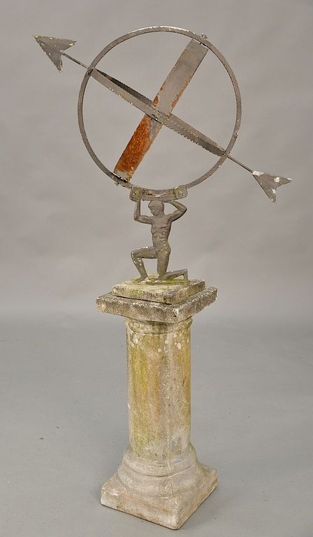 Appraisal: Cement pedestal mounted with Atlas and sphere ht in Provenance