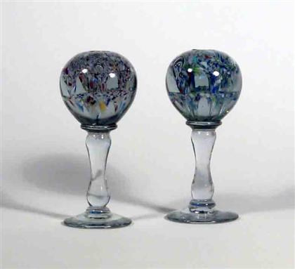 Appraisal: Two pedestal paperweights probably pennsylvania Inset with mottled glass and