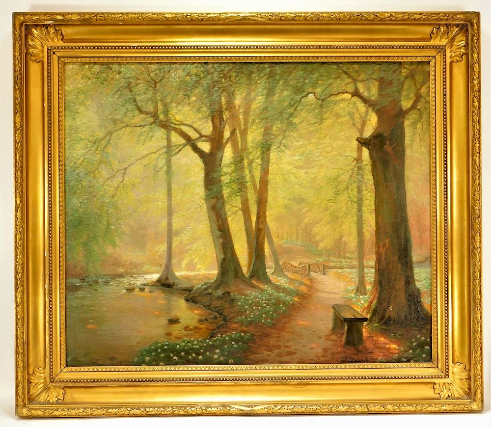 Appraisal: Peter Busch Illuminated Forest Landscape Painting United States Denmark -