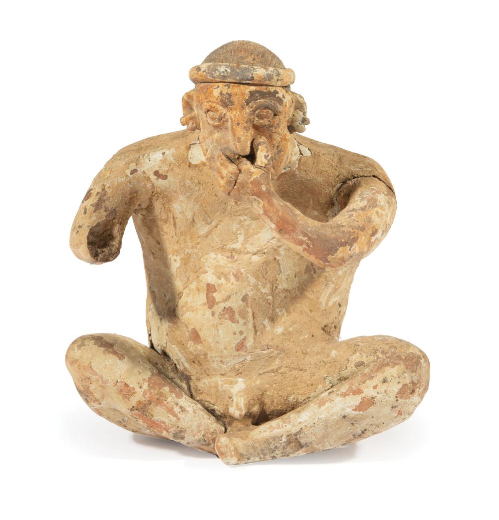 Appraisal: Pre-Columbian Nayarit Peoples Polychrome Terracotta Seated Figure Tarascan Mexico h