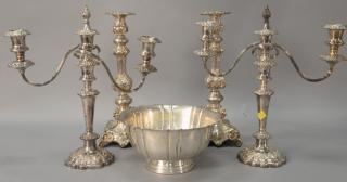 Appraisal: Five silver plated pieces including pair of candelabra pair of