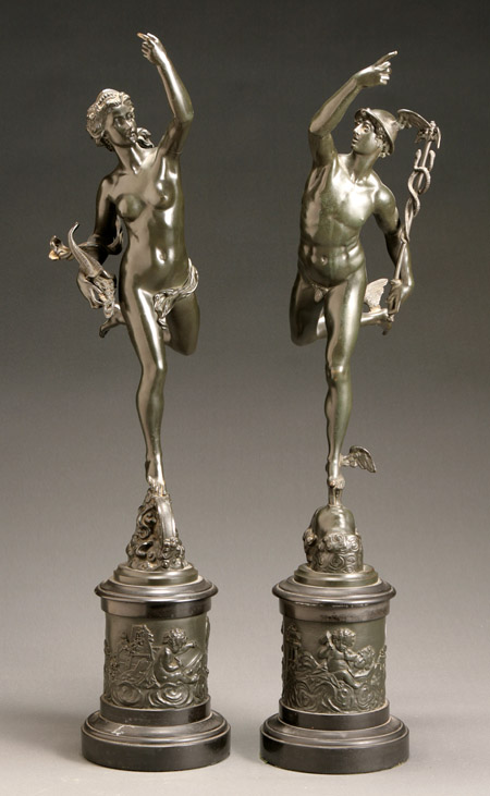 Appraisal: Pair of Continental Bronze Mythological Figures of Mercury and Fortuna