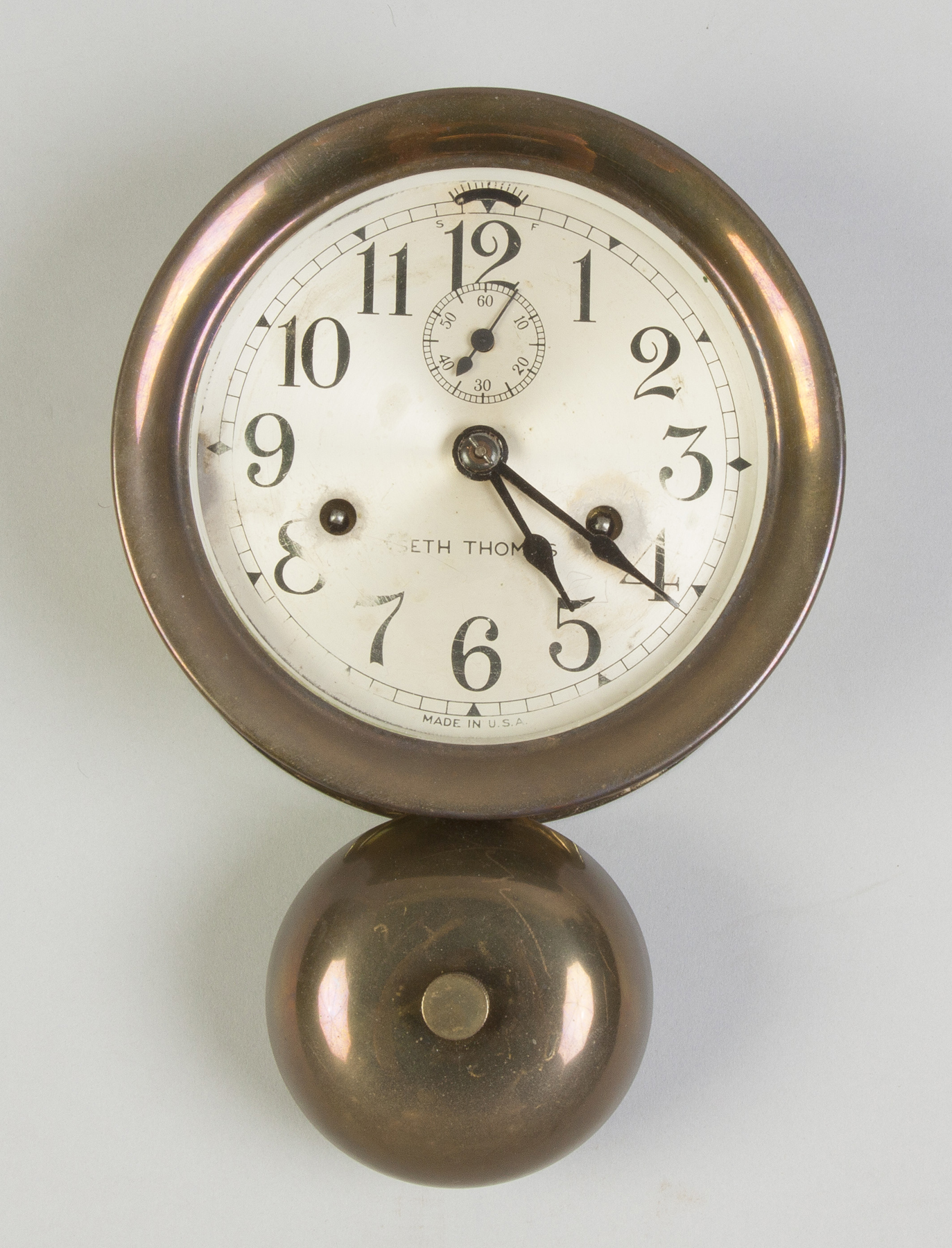 Appraisal: Seth Thomas Ships Bell Clock Brass case Engraved metal dial