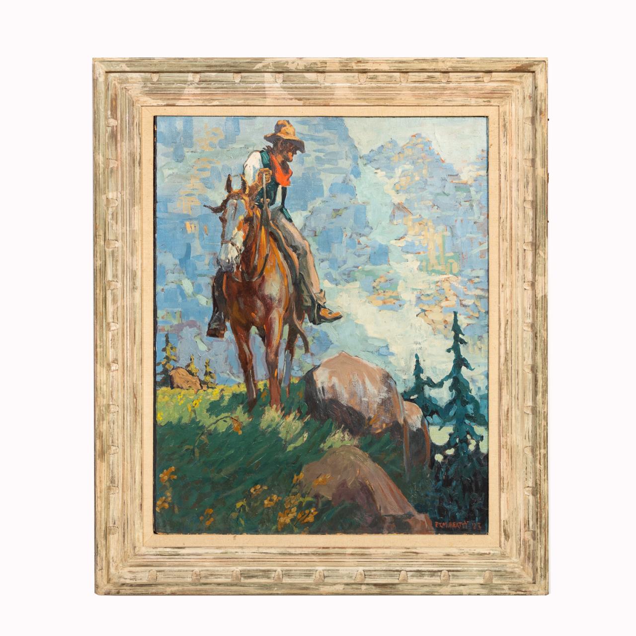 Appraisal: FRANK BEATTY ROAMING COWBOY ON HORSE Frank T M Beatty