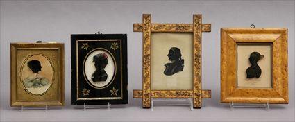 Appraisal: FOUR SILHOUETTE PORTRAITS Two reverse painted on glass with highlights