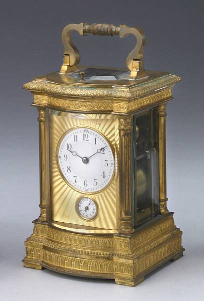 Appraisal: A French gilt brass carriage clock late th century The