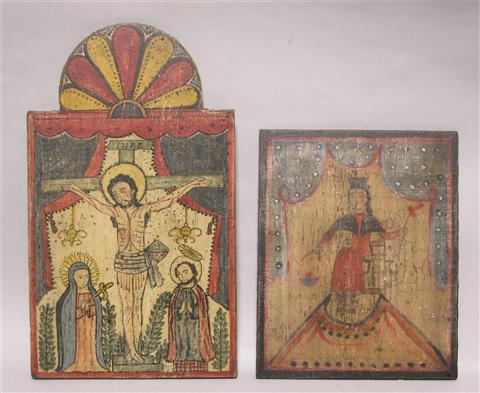 Appraisal: TWO MODERN RETABLOS The first of rectangular form painted with