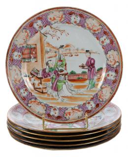 Appraisal: Set of Six Chinese Export Porcelain Mandarin Plates polychrome scenes