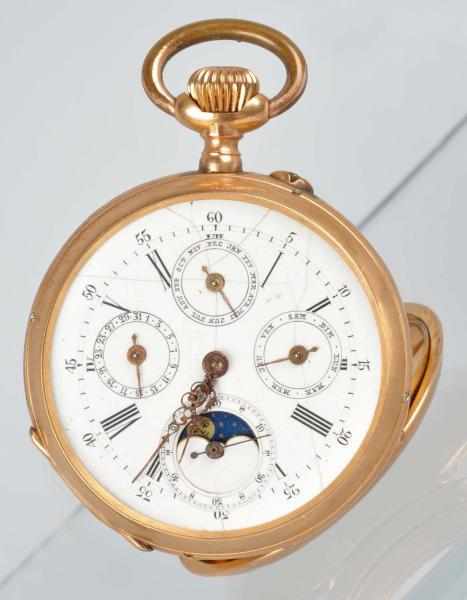 Appraisal: K Gold Fortunia Hand Crank Pocket Watch Description Working sporadically