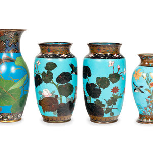 Appraisal: Four Blue Ground Cloisonn Vases LATE TH CENTURY EARLY TH