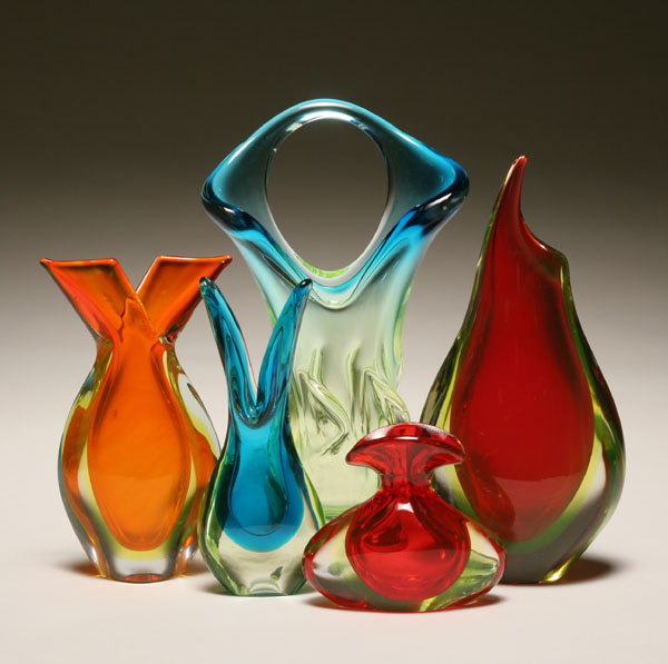 Appraisal: Lot of sommerso vases mostly Murano bright colors Teardrop vase