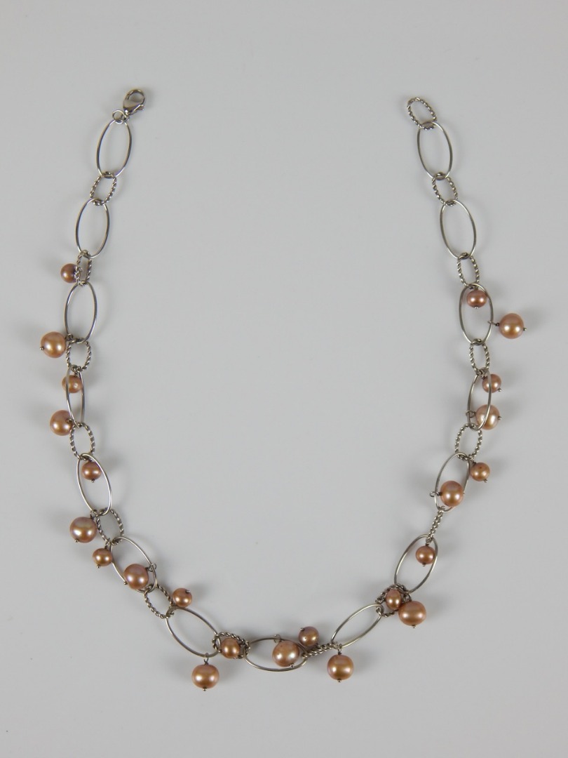 Appraisal: A pearl necklace white metal marked