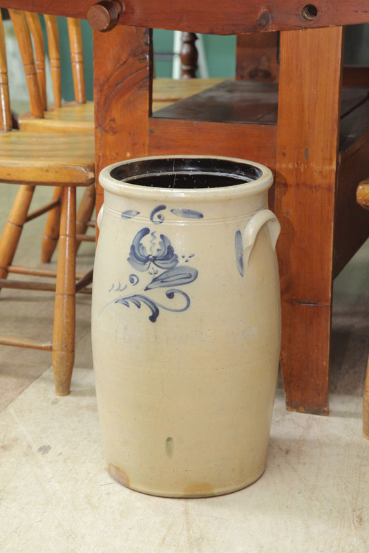 Appraisal: SIX GALLON STONEWARE CHURN With double handles and cobalt decoration