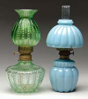 Appraisal: TWO MINI LAMPS S - Blue milk glass with embossed