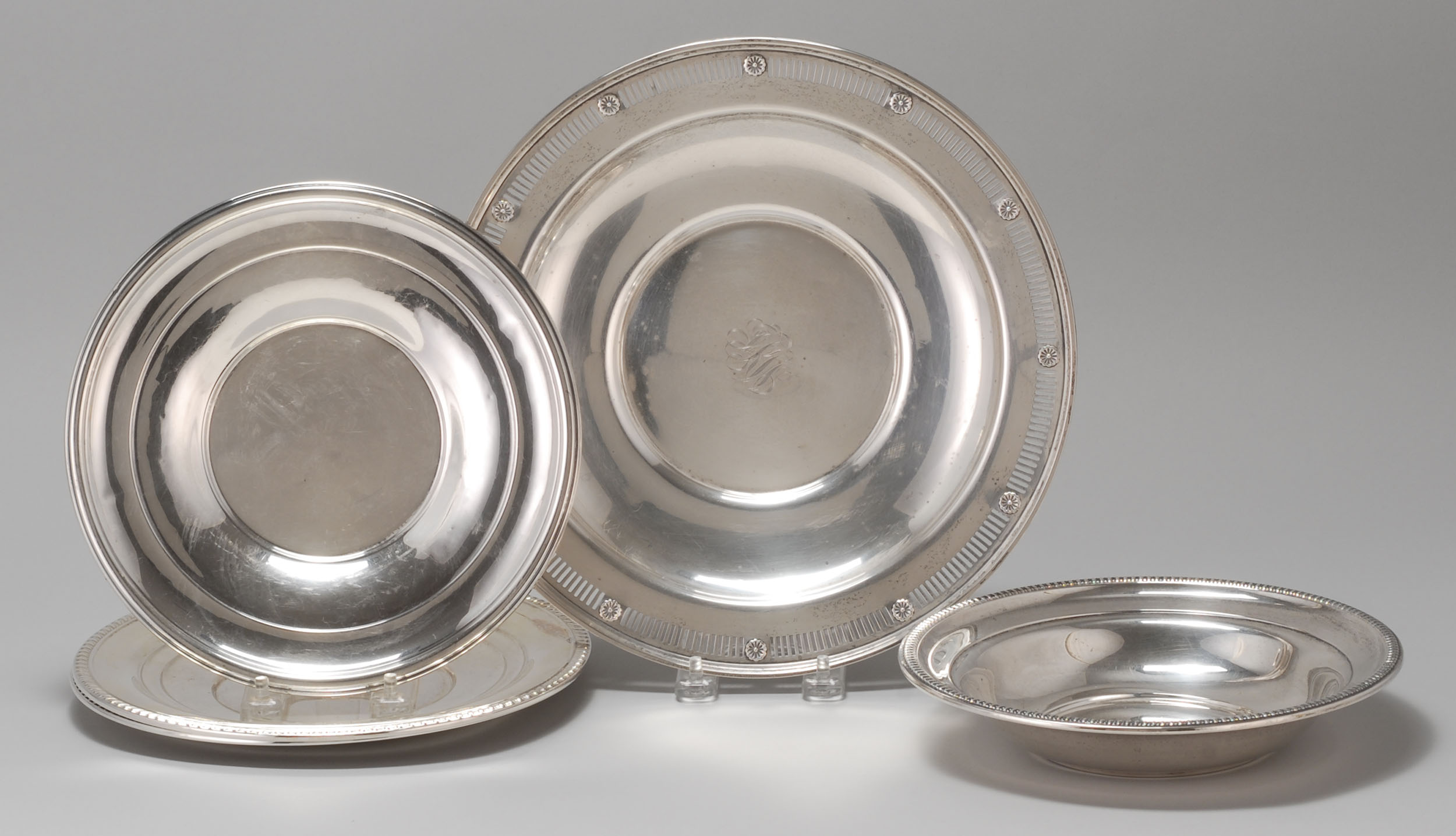 Appraisal: FIVE STERLING SILVER HOLLOWWARE PIECES A centerpiece bowl three sandwich