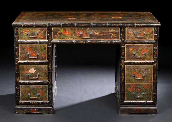 Appraisal: Victorian Ebonized Pedestal Desk third quarter th century the rectangular