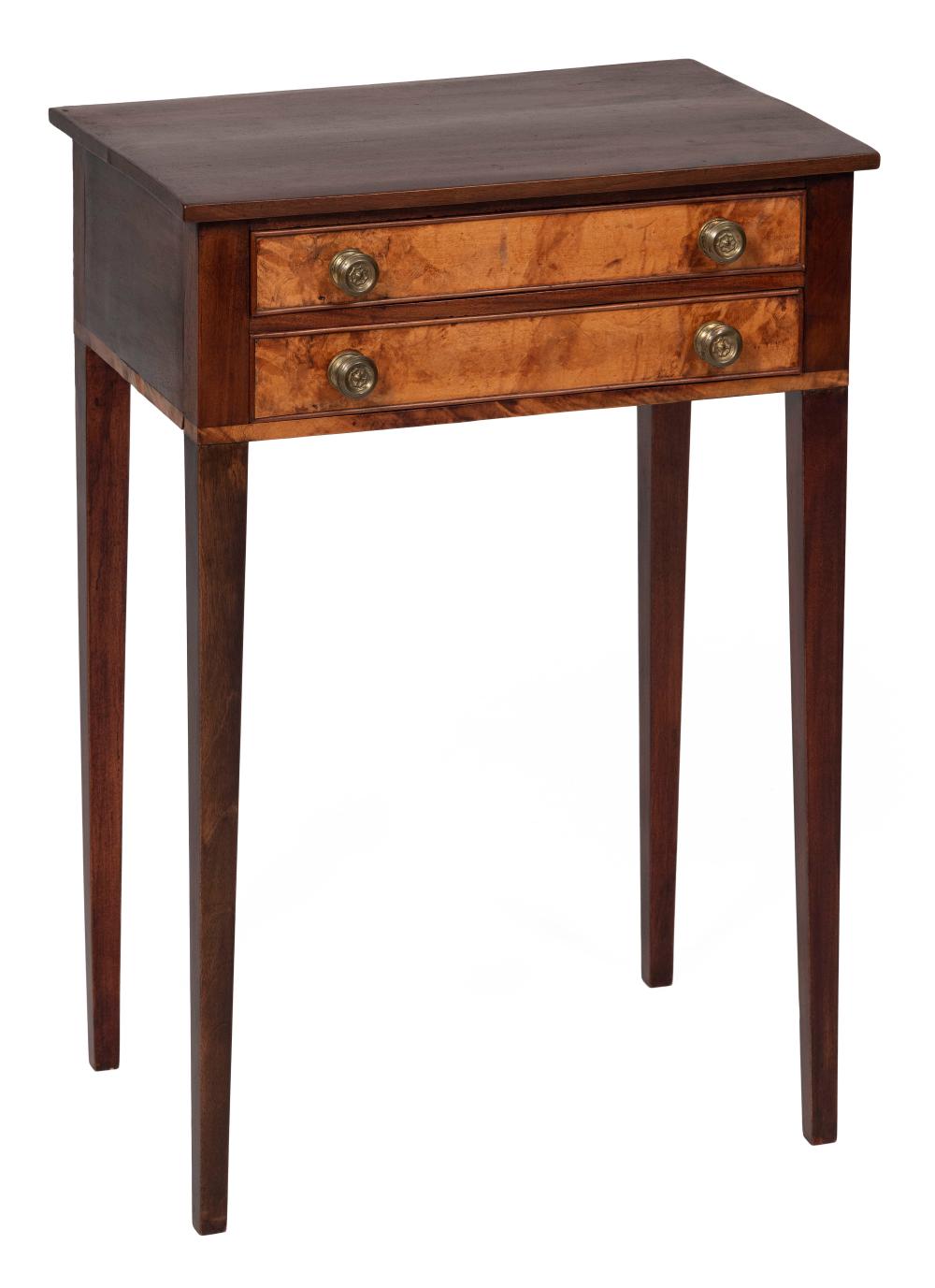 Appraisal: DIMINUTIVE HEPPLEWHITE TWO-DRAWER WORK TABLE BOSTON OR NORTH SHORE OF