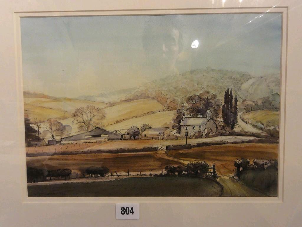 Appraisal: A watercolour by Rowland Hilder showing an open landscape with