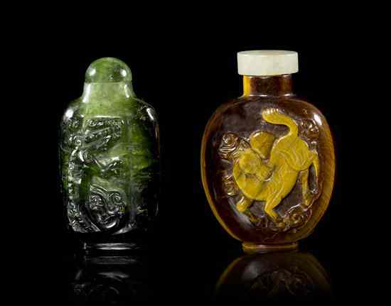 Appraisal: A Group of Two Hardstone Snuff Bottles one tourmaline of