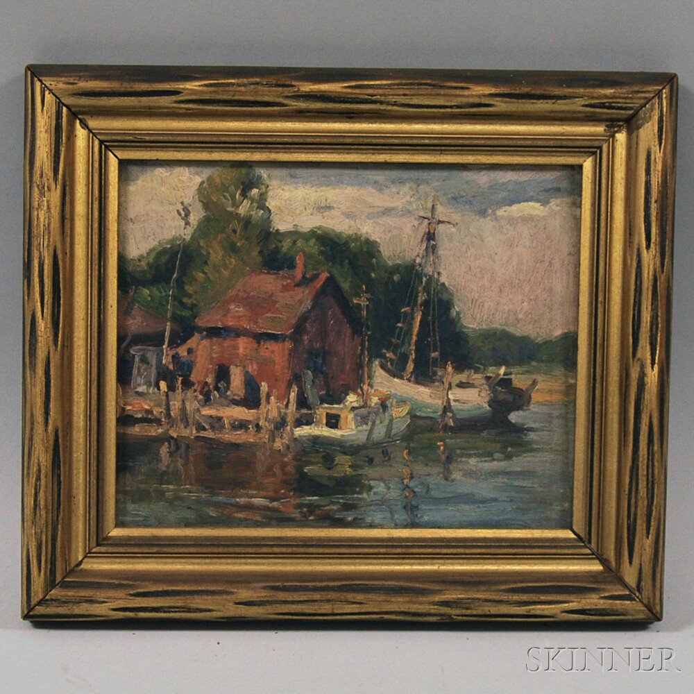 Appraisal: American School th Century Wharf Washington Island Titled and signed