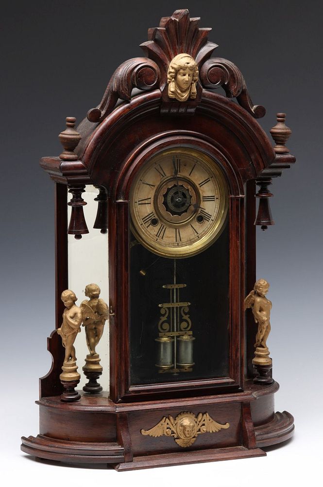 Appraisal: ANSONIA TRIUMPH FANCY WALNUT MIRROR SIDE PARLOR CLOCK The Renaissance