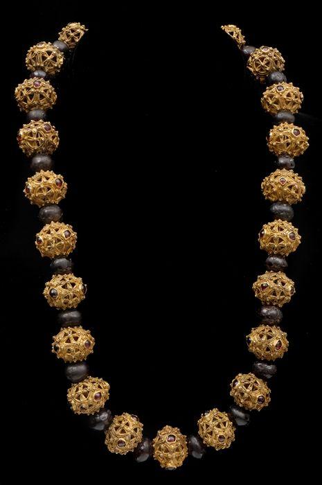 Appraisal: ISLAMIC-STYLE FILIGREE AND STONE BEADED NECKLACE in Provenance Property from