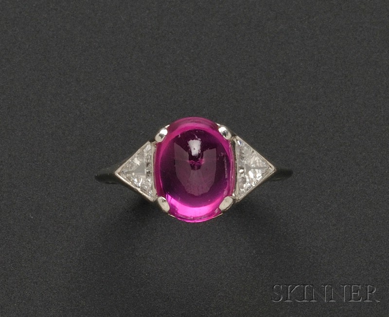 Appraisal: Art Deco Ruby and Diamond Ring set with a sugarloaf