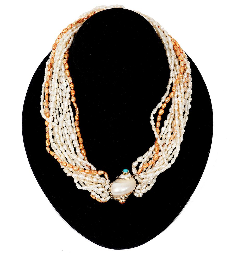 Appraisal: Seaman Schepps Multi-Strand Pearl Necklace Seaman Schepps multi-strand freshwater pearl