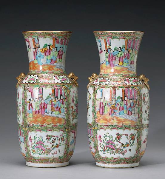 Appraisal: A pair of Canton 'Rose Medallion' export porcelain vases Late