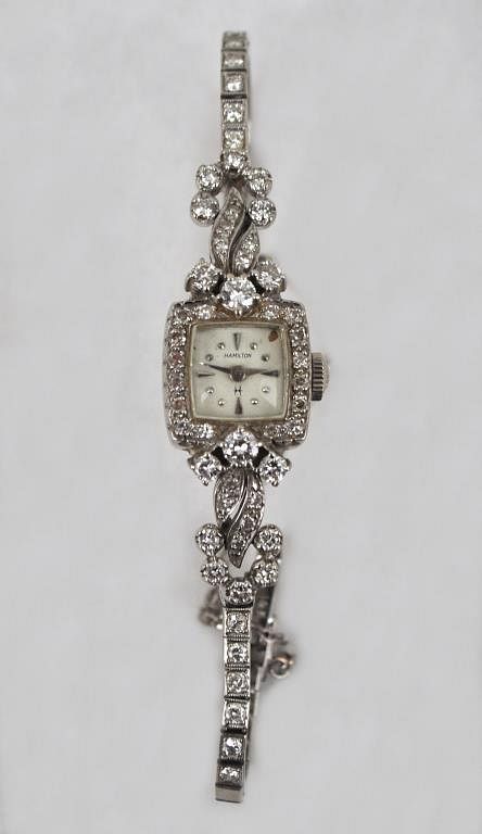 Appraisal: K White Gold Ladies Hamilton Diamond Watch Art Deco design