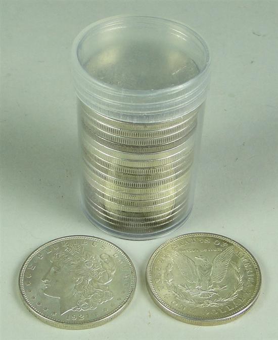 Appraisal: Roll Coins of Morgan Silver Dollars coins date while remainder