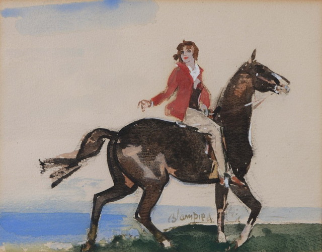 Appraisal: EDMUND BLAMPIED - Lady on horseback signed watercolour x