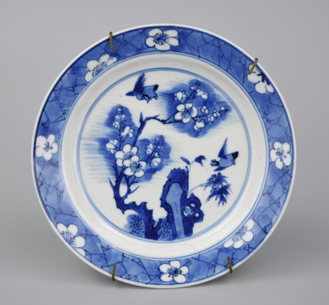 Appraisal: SMALL CHINESE B W PLATE W ROOSTER KANGXI P A