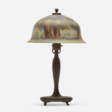 Appraisal: Pairpoint Scenic boudoir lamp USA c reverse-painted acid-etched glass patinated