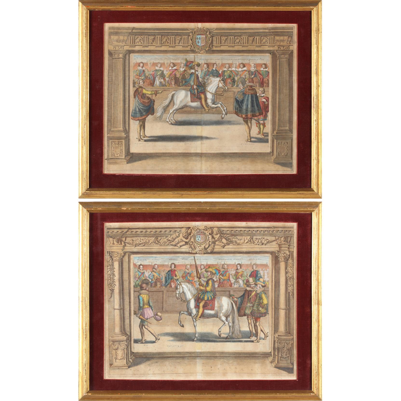 Appraisal: Two Hand-Colored Engravings of Royal French Jousting Scenes th century