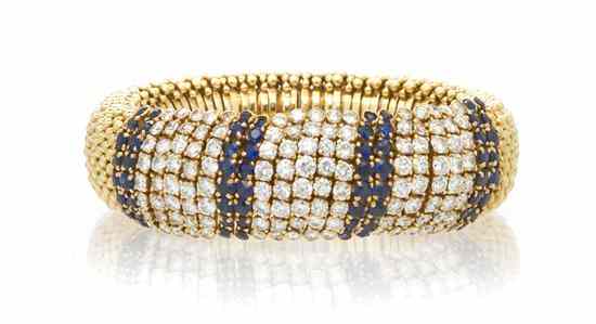 Appraisal: A Vintage Karat Yellow Gold Sapphire and Diamond ''Couscous'' Bracelet