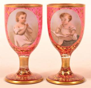 Appraisal: Pair of Moser Type Cranberry Glass Goblets Pair of th